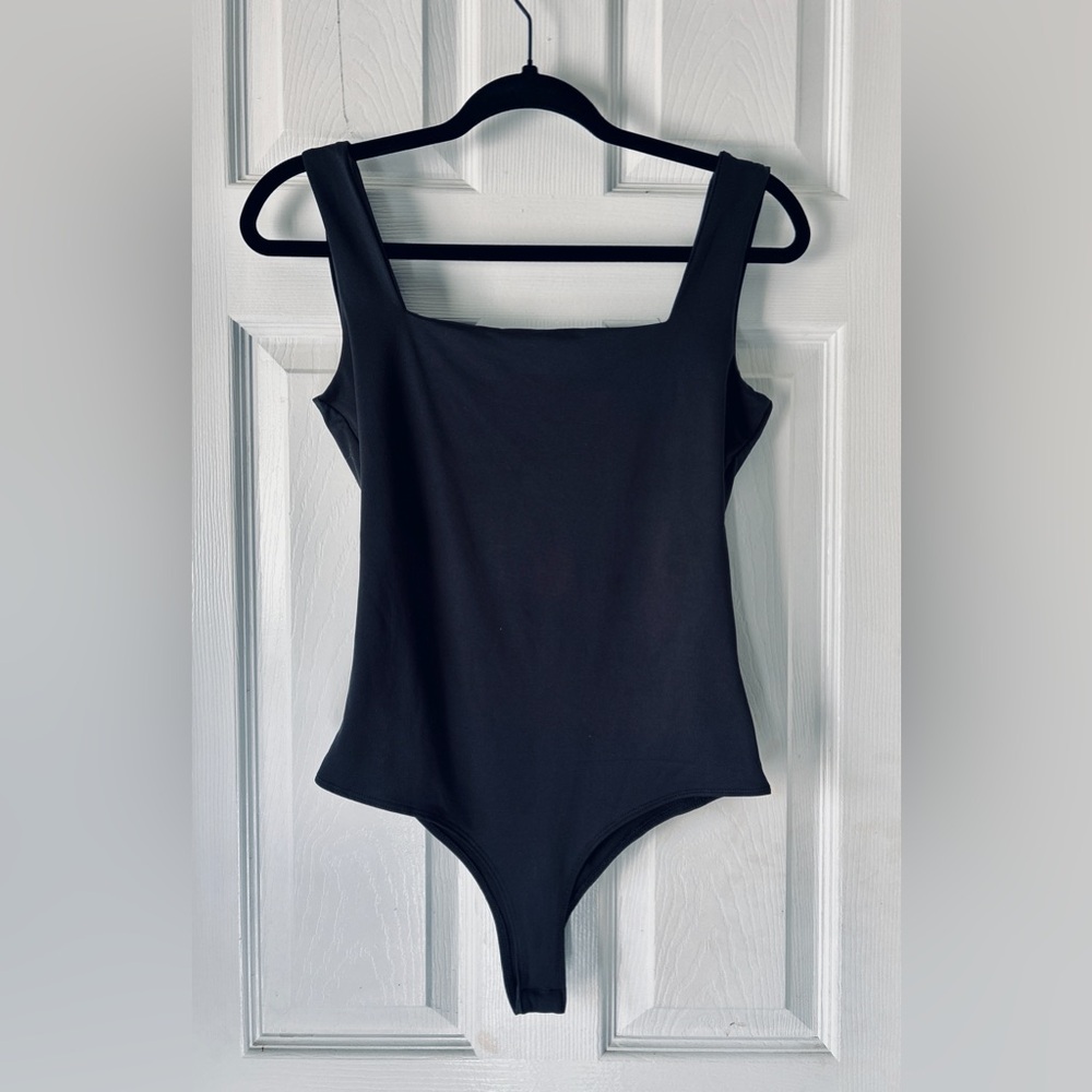 Black Square Neck Tank Bodysuit - Picture 2 of 3